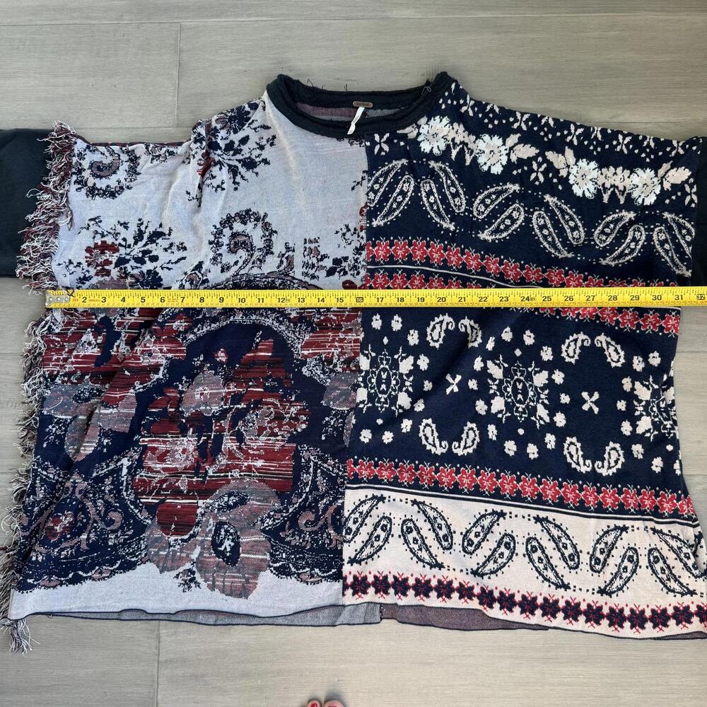Free People Patchwork Pattern Paisley Poncho Swea… - image 7